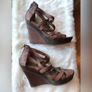 Bucco brown straps wedge heel
